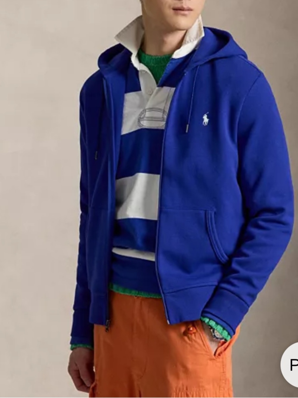 Ralph Lauren Polo royal blue double knit fleece zipped hoodie unisex EUC Medium